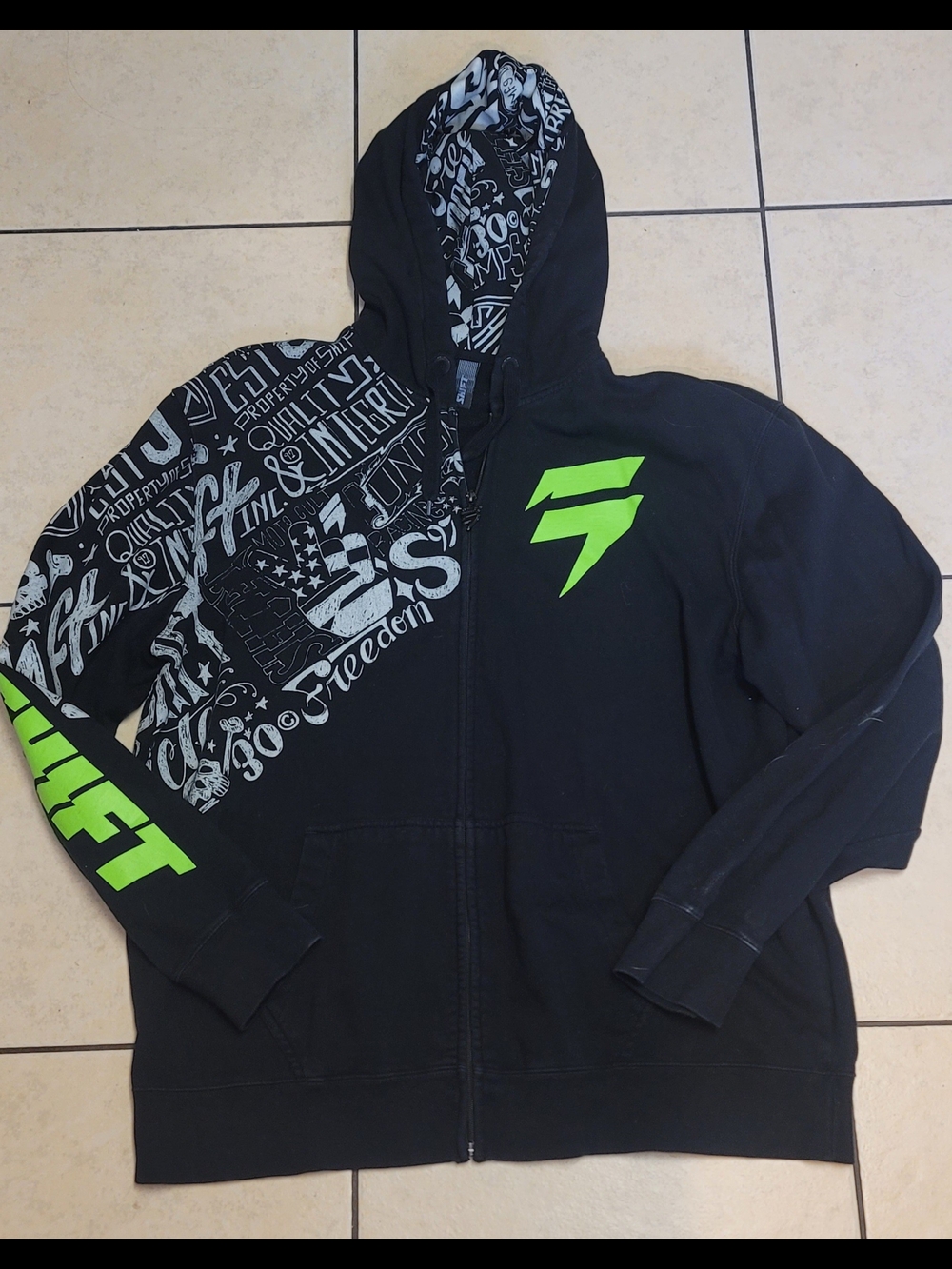 Vintage Shift Racing Black & Neon Green Graphic Zip Hoodie